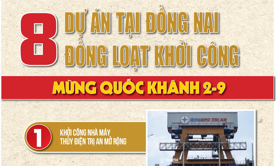 [Infographic] Hôm nay 19-8, đồng loạt khởi công, khánh thành, động thổ 8 công trình, dự án tại Đồng Nai mừng Quốc khánh 2-9